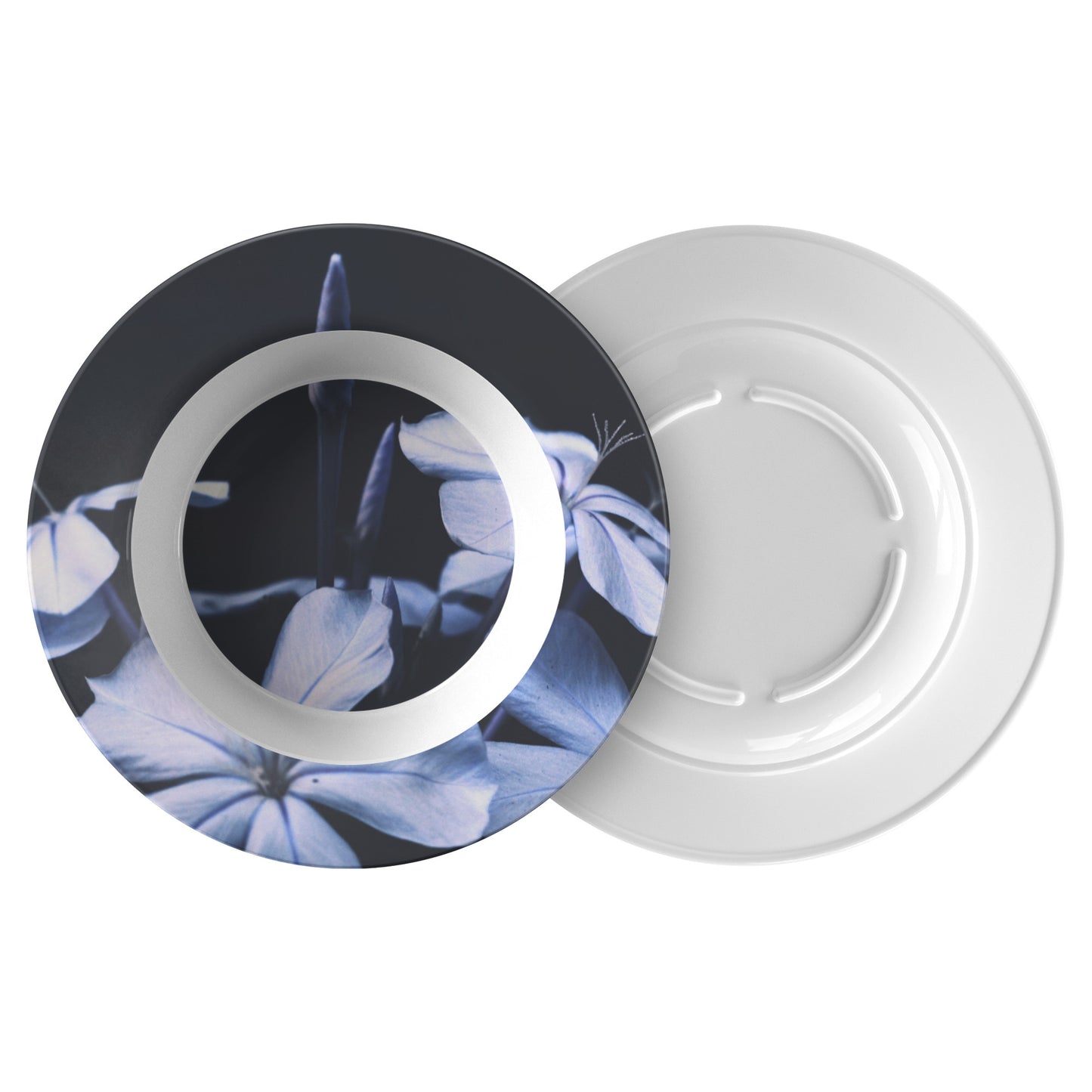 8.5" bowl ThermoSāf® Polymer, Microwave Safe, Periwinkle Flower & Black Bowl by Rachy Sparkle