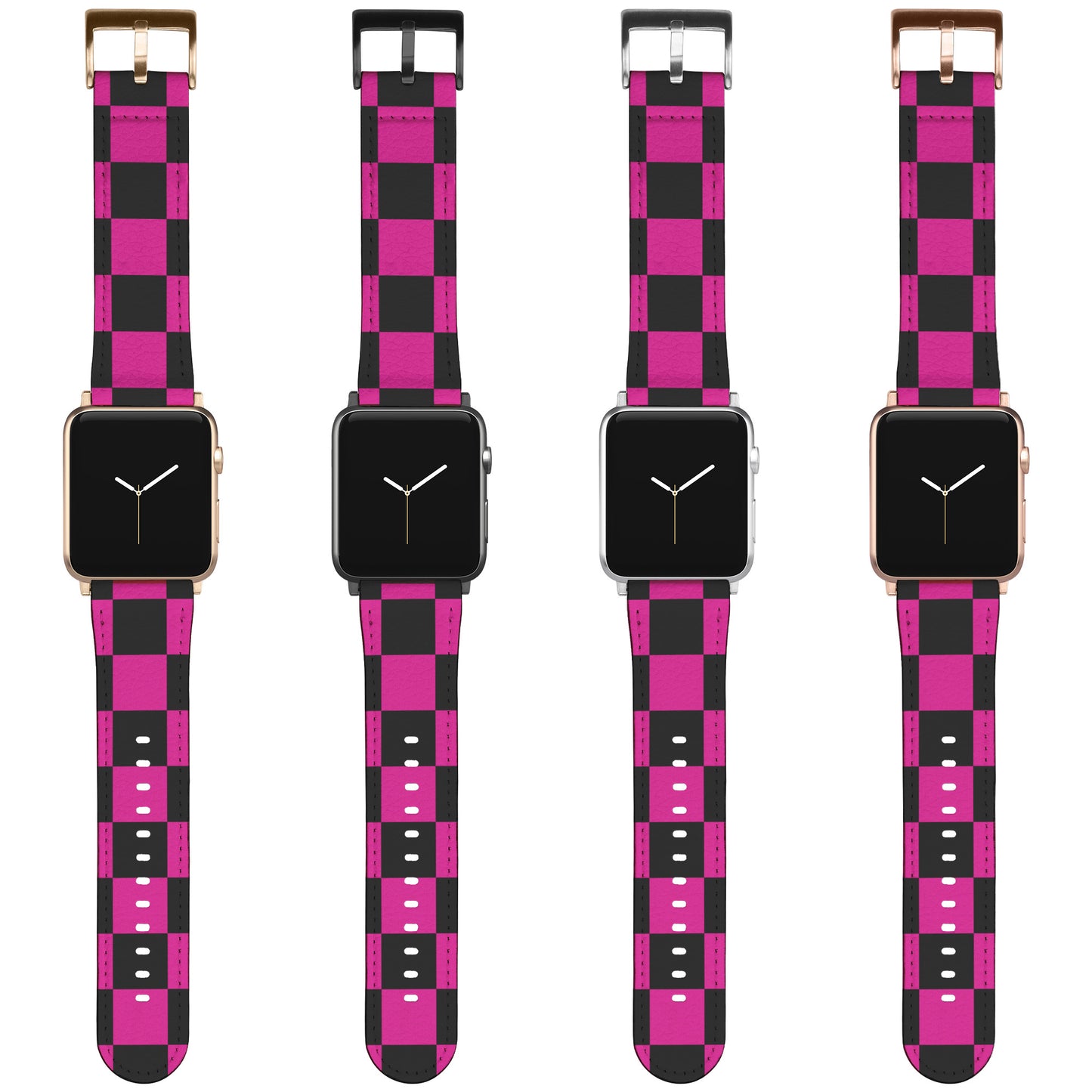 Apple watch Band, Pink & Black Checker Board by Rachy Sparkle