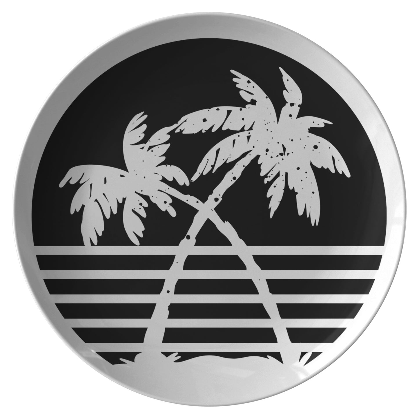 Black With White Palm Trees Plate by Rachy Sparkle