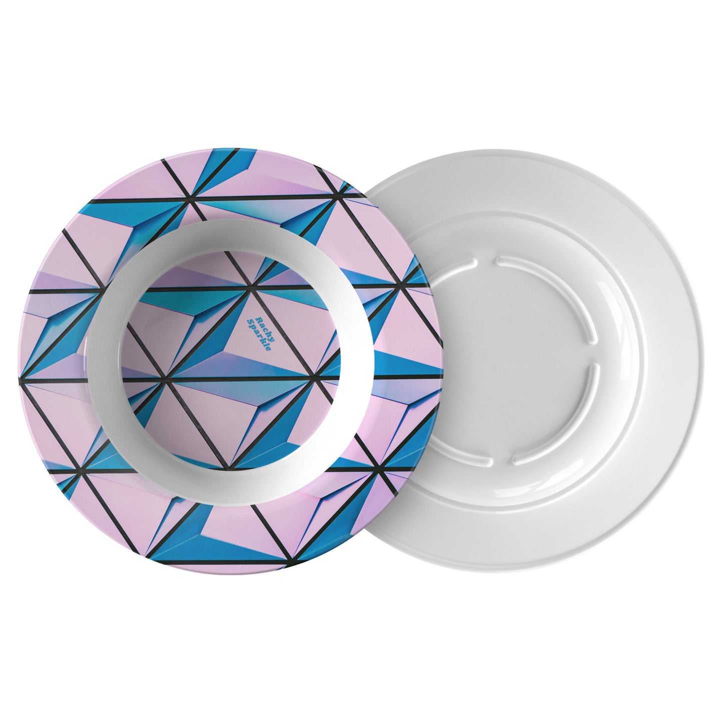 Bowl, ThermoSāf® Polymer, Microwave Safe, Pink, Blue & Black Lines, Geometric, Abstract Bowl By Rachy Sparkle