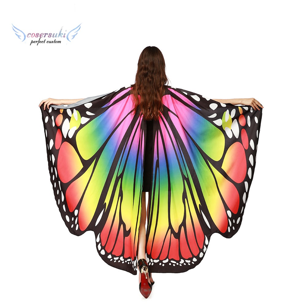 5 colored variants, Beach Towel, printed chiffon, peacock butterfly wing cape, Rainbow, Women