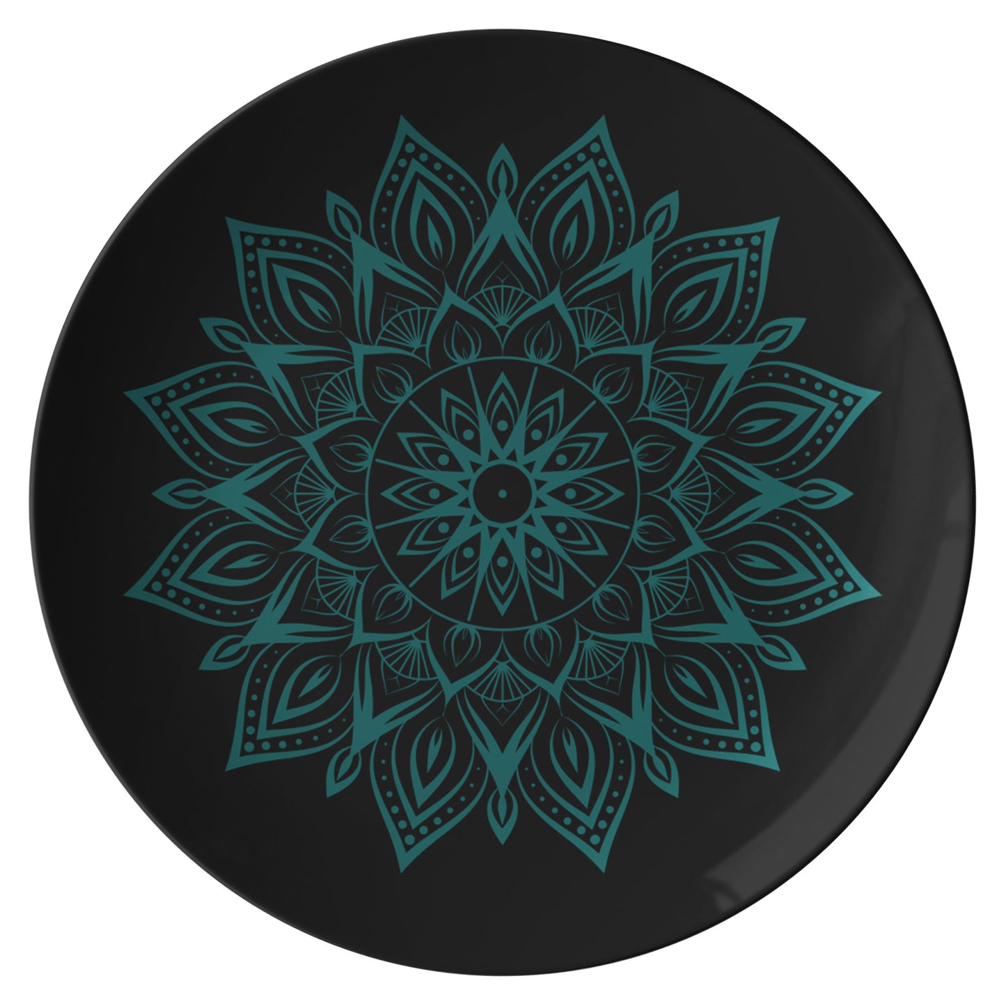 Teal Mandala on Black Dinner Plate