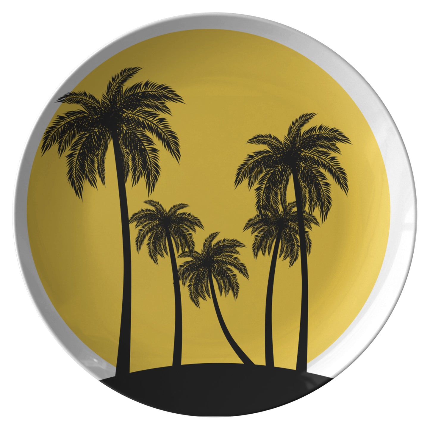 Yellow Plate With Black Palm Trees