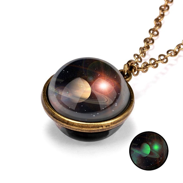 Glow in the Dark Night Sky, Marble Universe, Globe, 12 variations/ Pendant Necklace, Jewelry