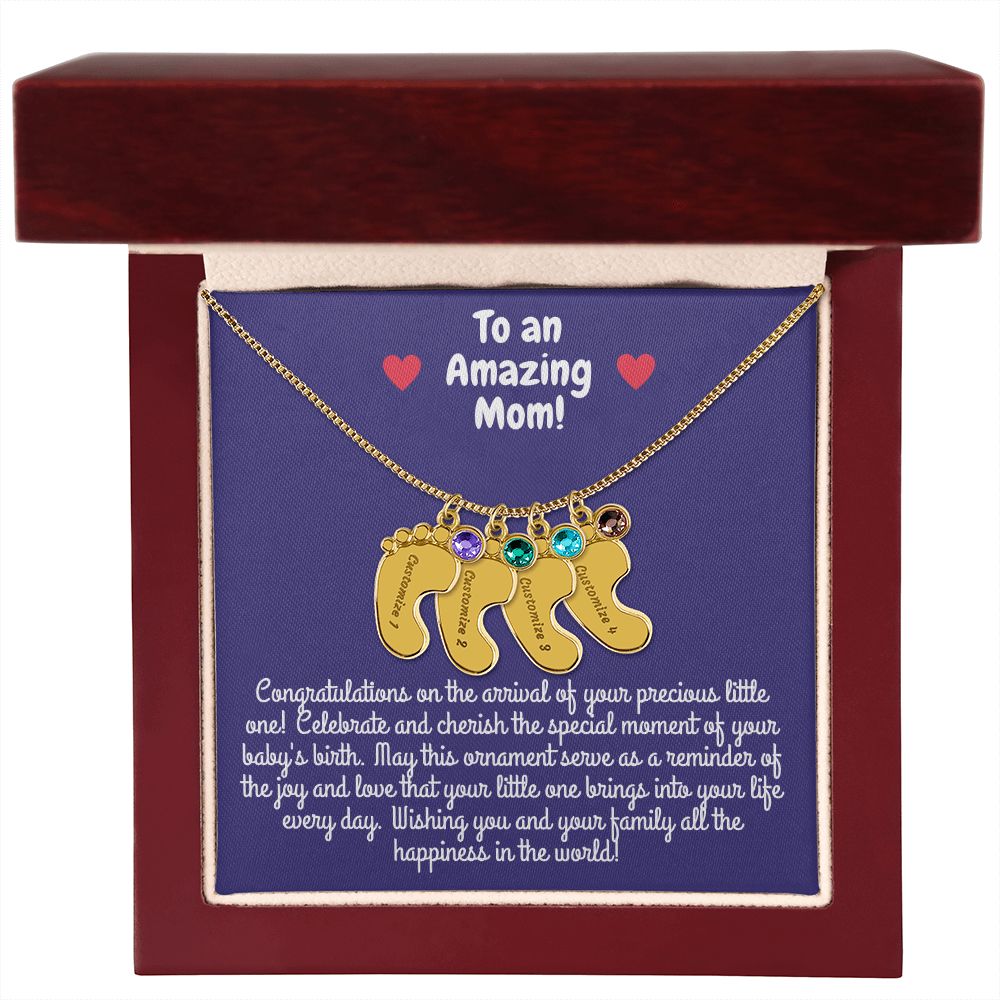 Engraved Baby Foot or Feet Pendant With Birthstone, For an Amazing Mom!