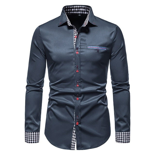 Plaid Patchwork Formal Dress Shirts for Men