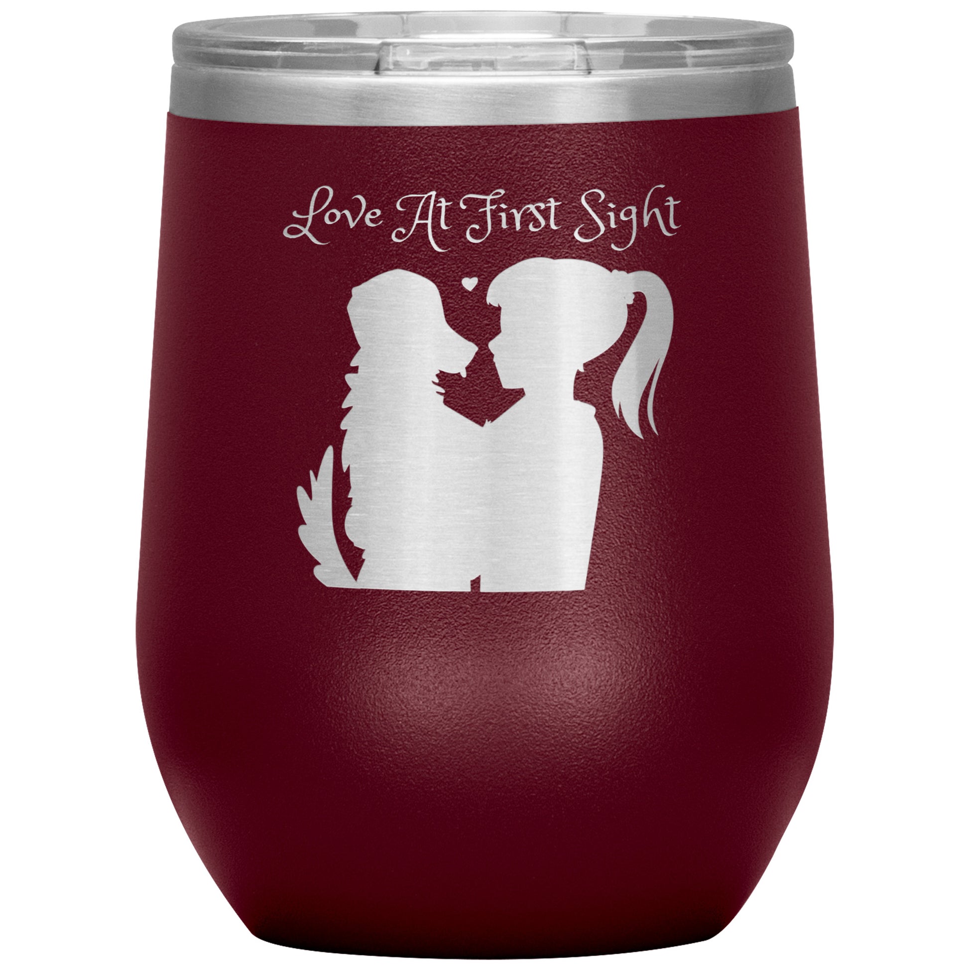 12 oz Wine Tumbler "Love at First Sight" Dog Lovers, Dog Mom, Dog Dad