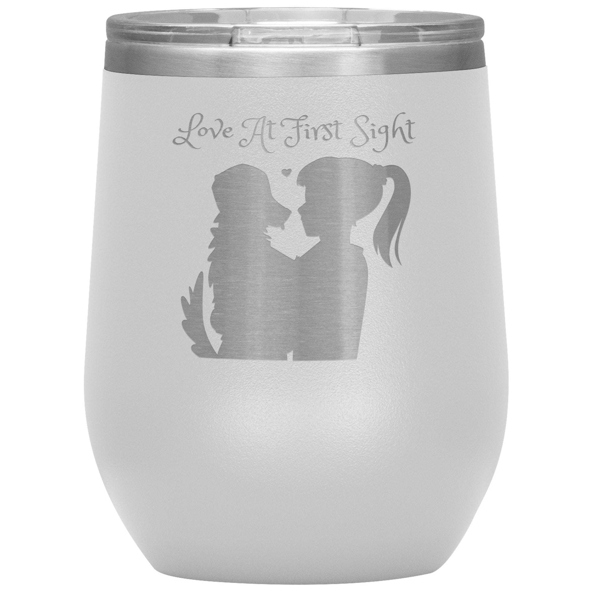12 oz Wine Tumbler "Love at First Sight" Dog Lovers, Dog Mom, Dog Dad