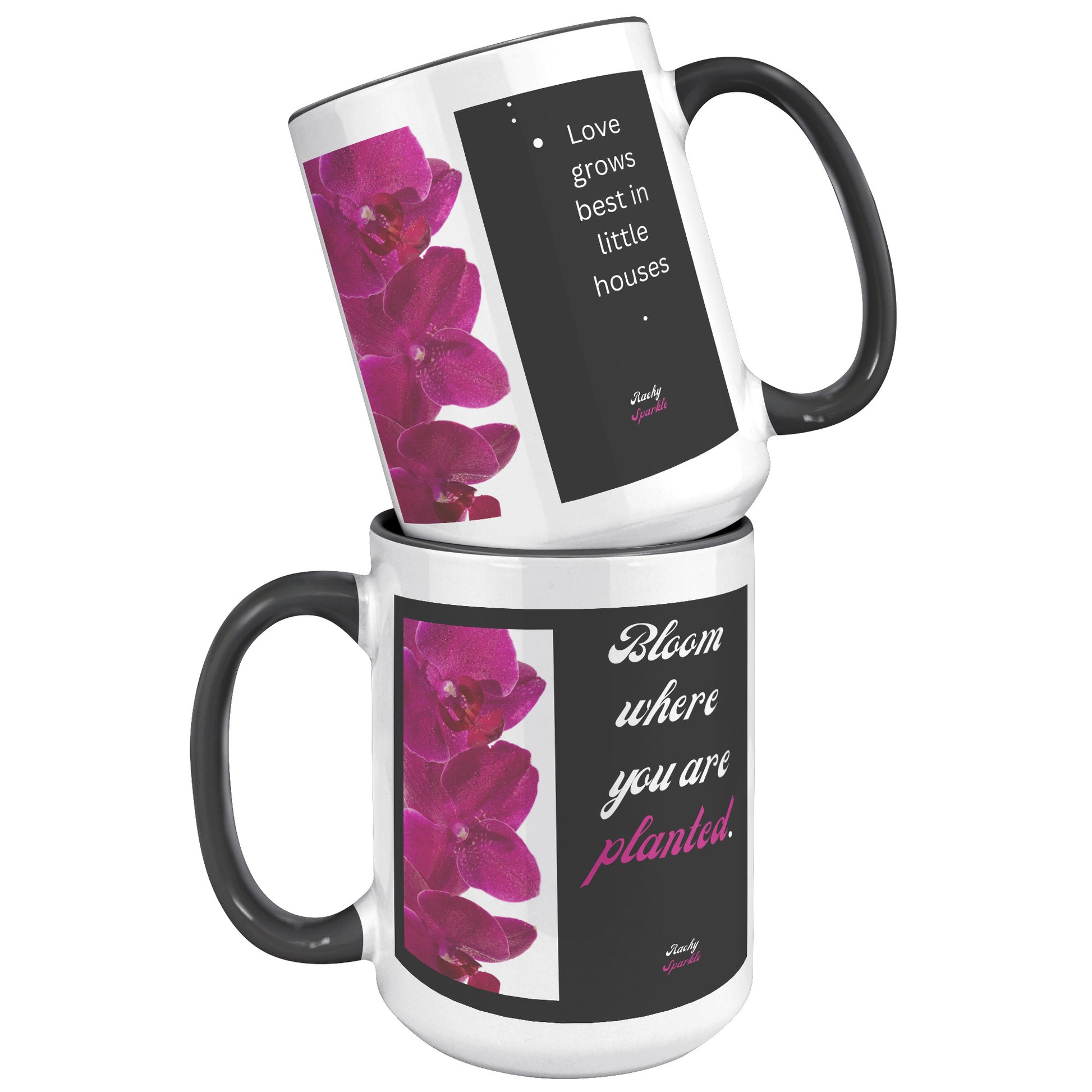 15 oz Accent Mug, Love Grows Best in Little Houses & Bloom Where You are planted, by Rachy Sparkle