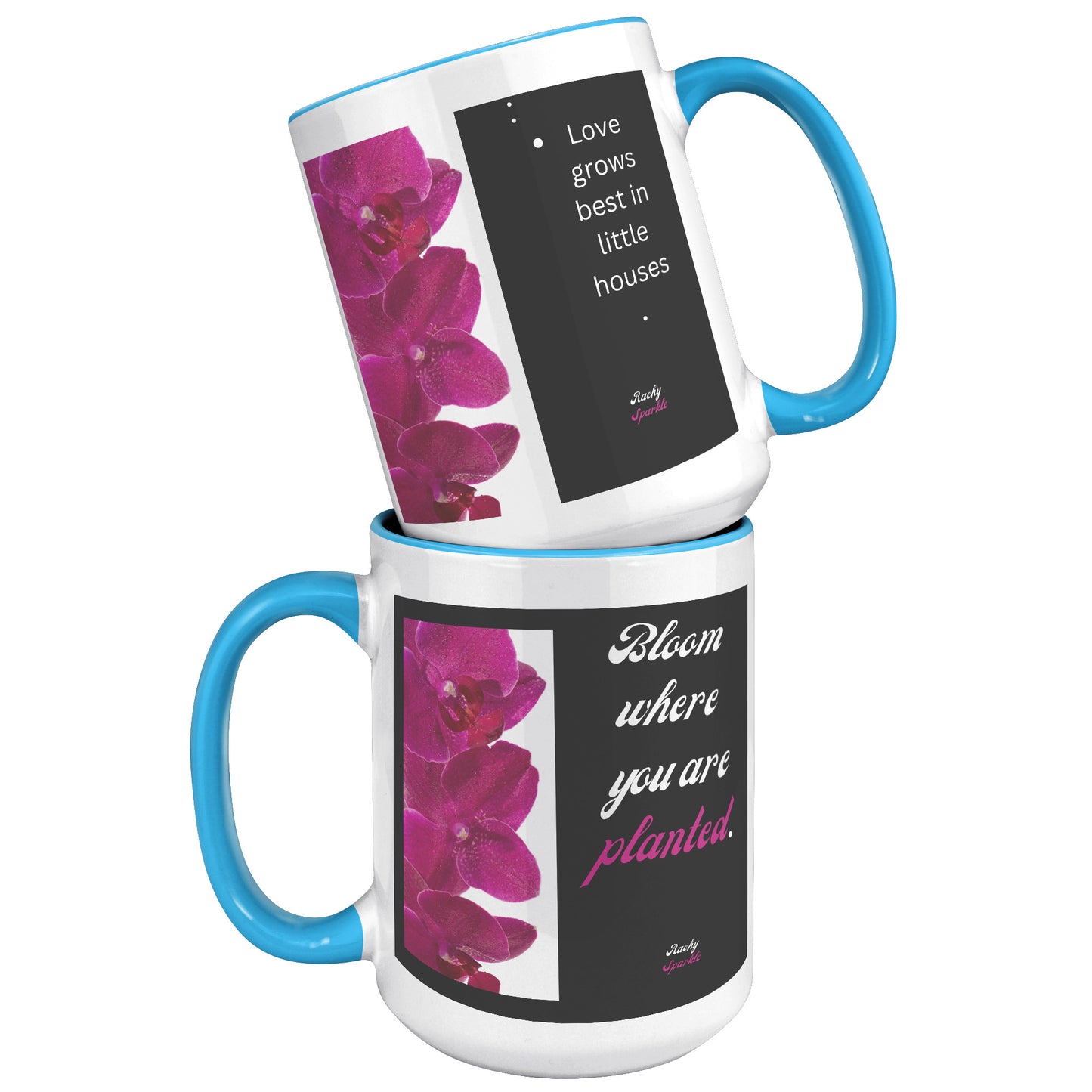 15 oz Accent Mug, Love Grows Best in Little Houses & Bloom Where You are planted, by Rachy Sparkle