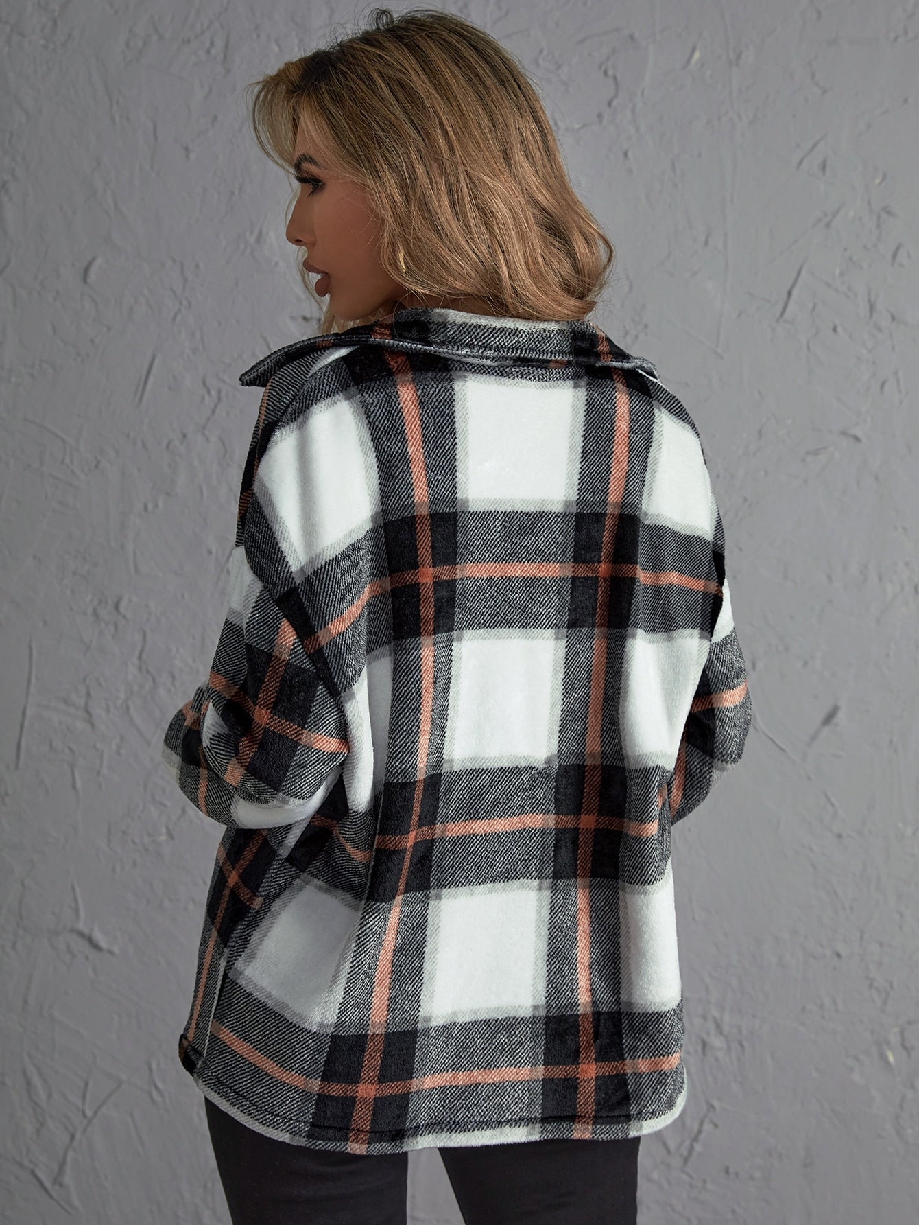 Plaid Print Drop Shoulder Jacket