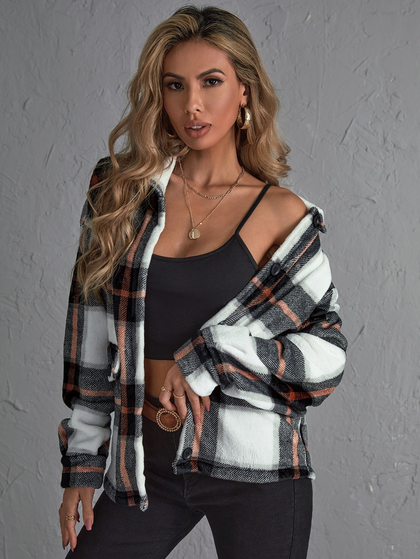 Plaid Print Drop Shoulder Jacket