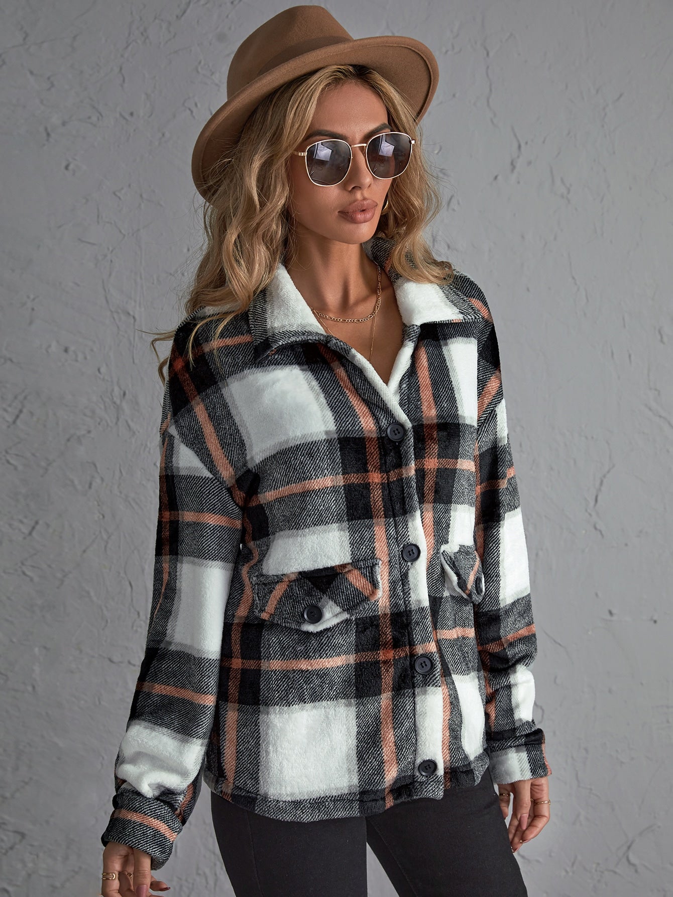 Plaid Print Drop Shoulder Jacket