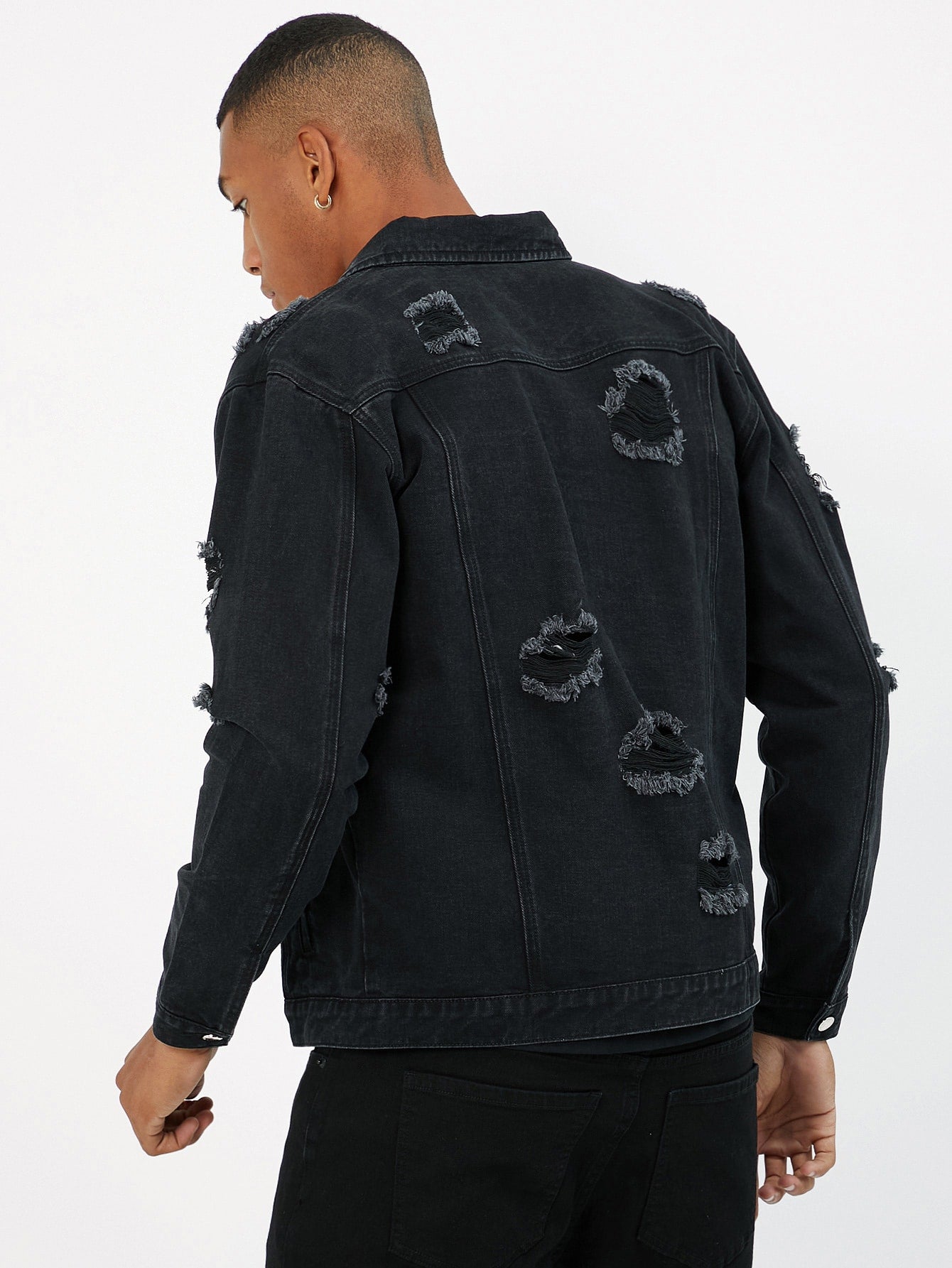 Men Ripped Flap Detail Denim Jacket