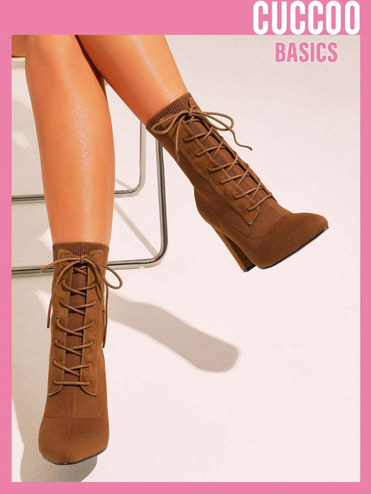 Chunky Sock Boots, Rachy Sparkle, Basic Knit Detail Point Toe Lace up Front