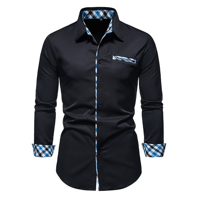 Plaid Patchwork Formal Dress Shirts for Men