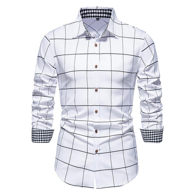 Plaid Patchwork Formal Dress Shirts for Men