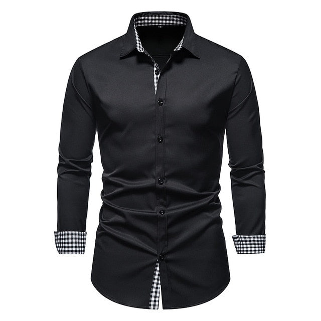 Plaid Patchwork Formal Dress Shirts for Men