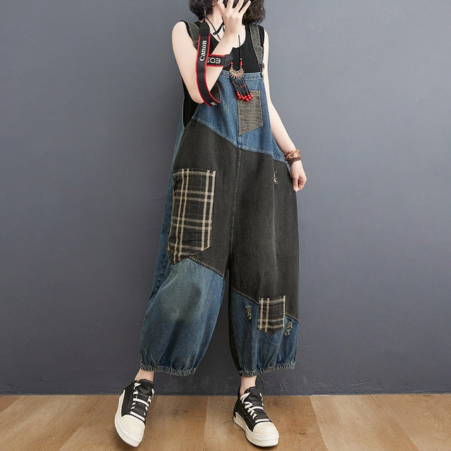 Spring, Summer or fall Denim Big Pockets Overall Jumpsuit Sleeveless