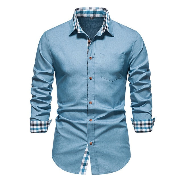 Plaid Patchwork Formal Dress Shirts for Men