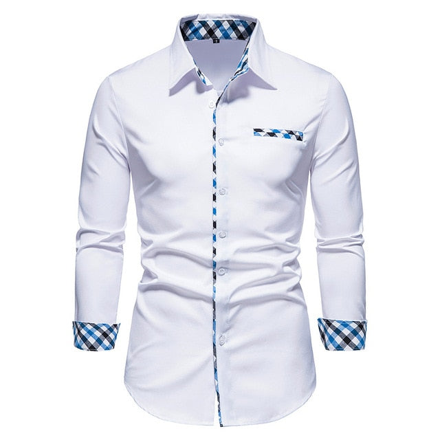 Plaid Patchwork Formal Dress Shirts for Men