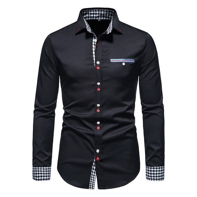 Plaid Patchwork Formal Dress Shirts for Men