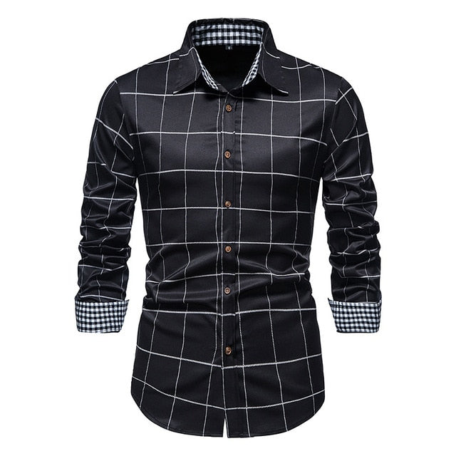 Plaid Patchwork Formal Dress Shirts for Men