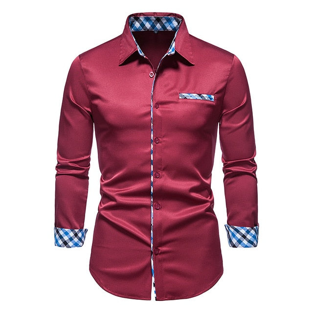 Plaid Patchwork Formal Dress Shirts for Men