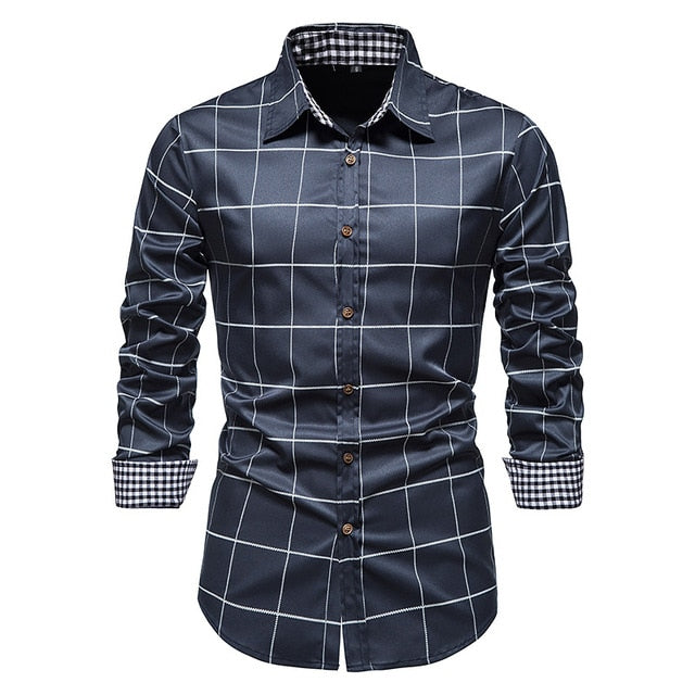 Plaid Patchwork Formal Dress Shirts for Men