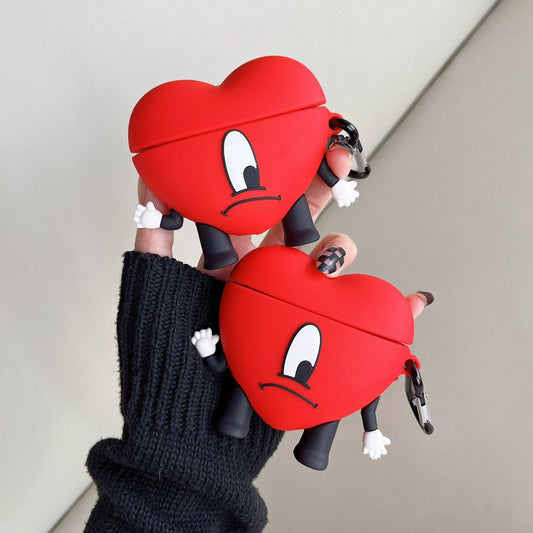 3D Red heart, white Bad Bunny or black bunny Earphone Case