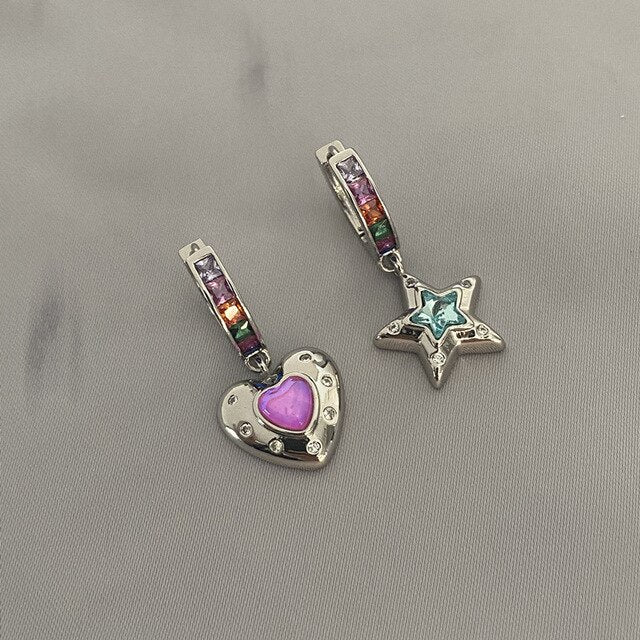 Colorful Zircon Love Star Earrings and Necklace