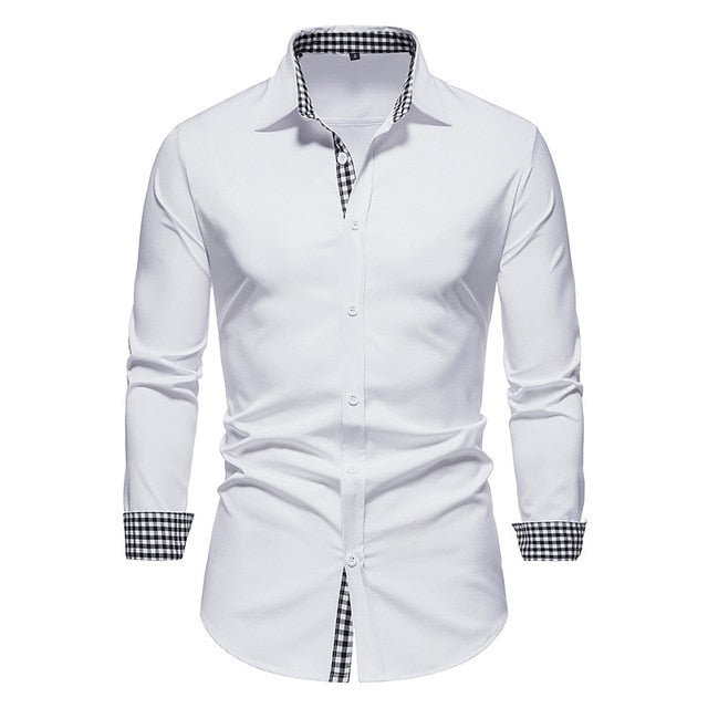 Plaid Patchwork Formal Dress Shirts for Men