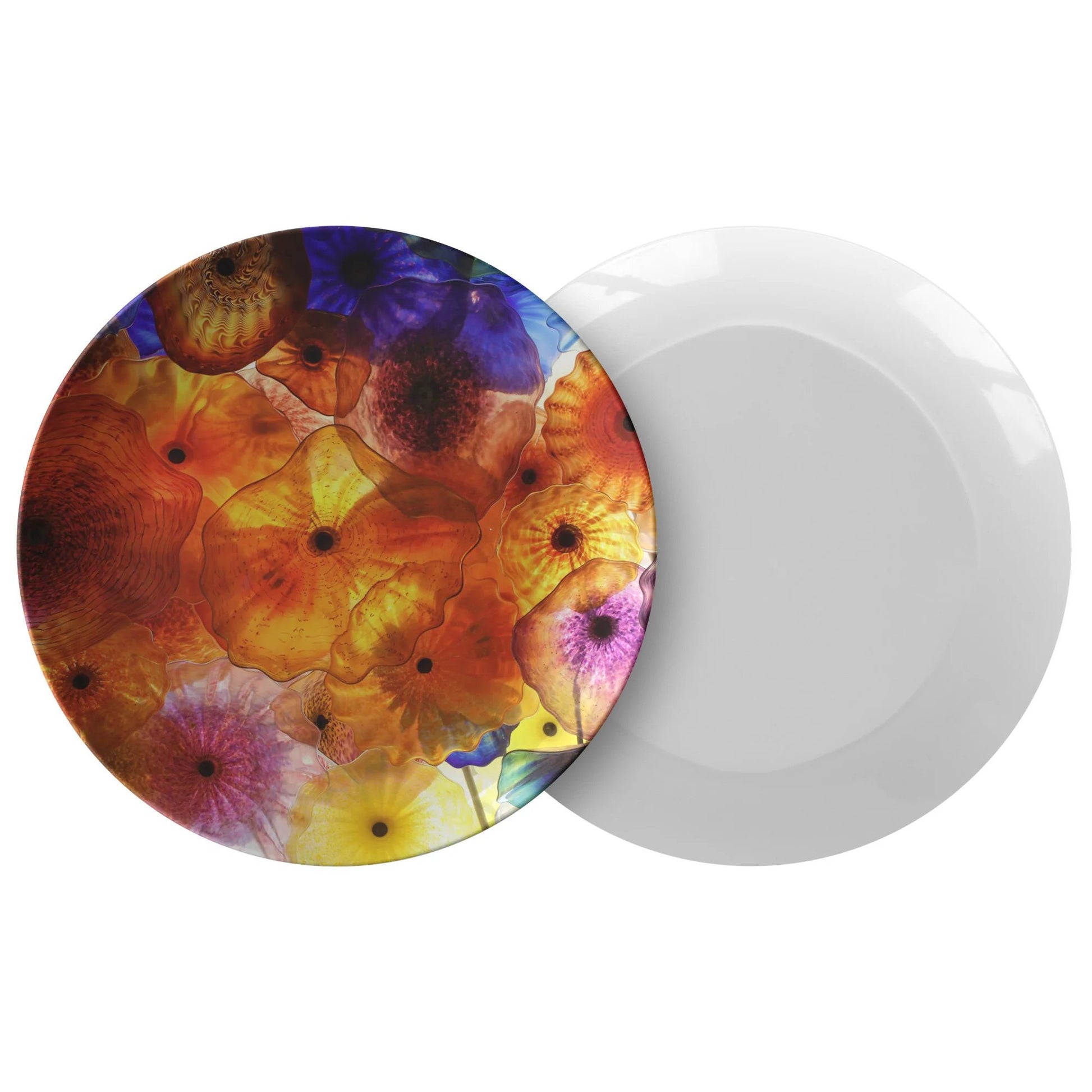 Abstract Plate, Close Up, Painting, Smooth Round Colorful, Green & Red Jellyfish