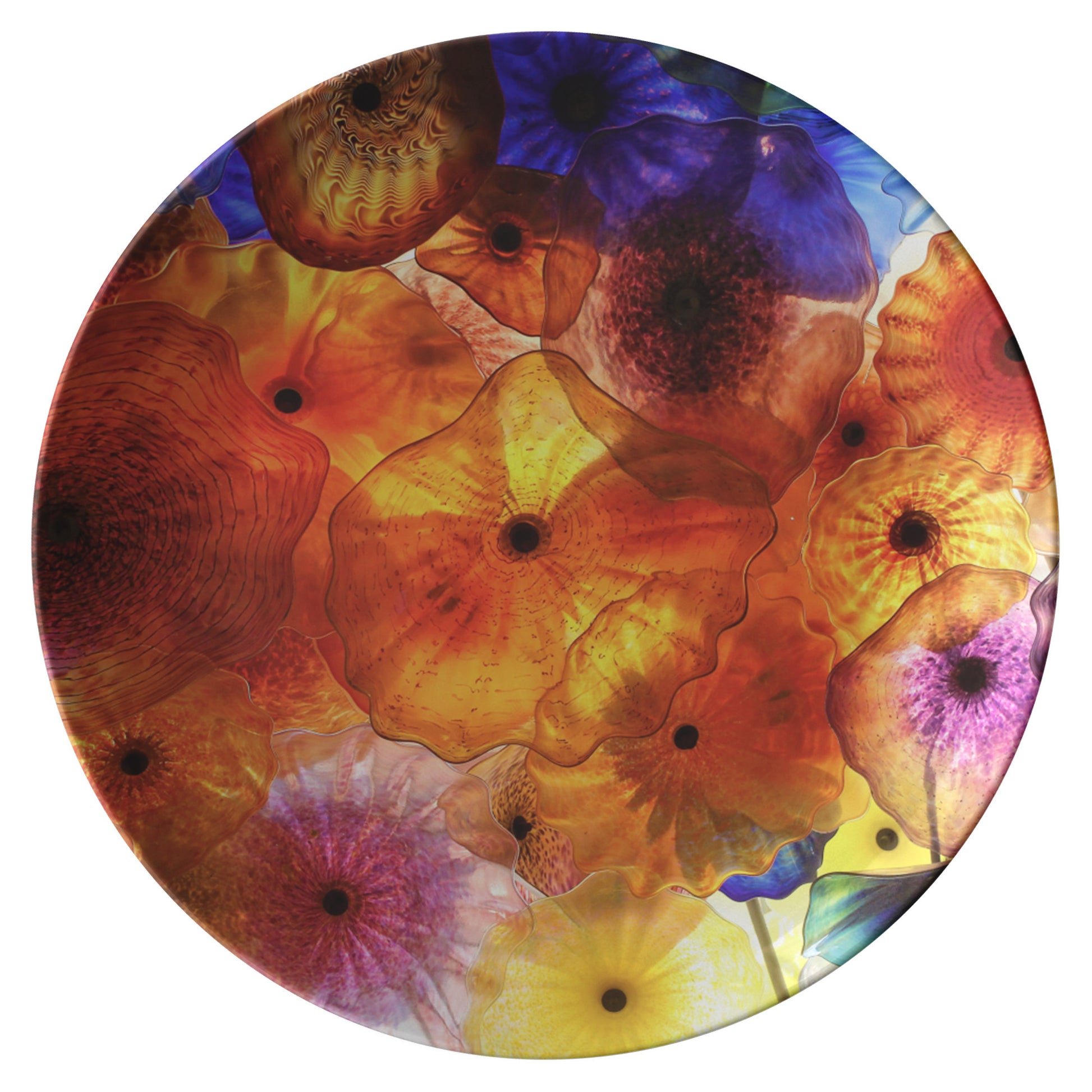 Abstract Plate, Close Up, Painting, Smooth Round Colorful, Green & Red Jellyfish