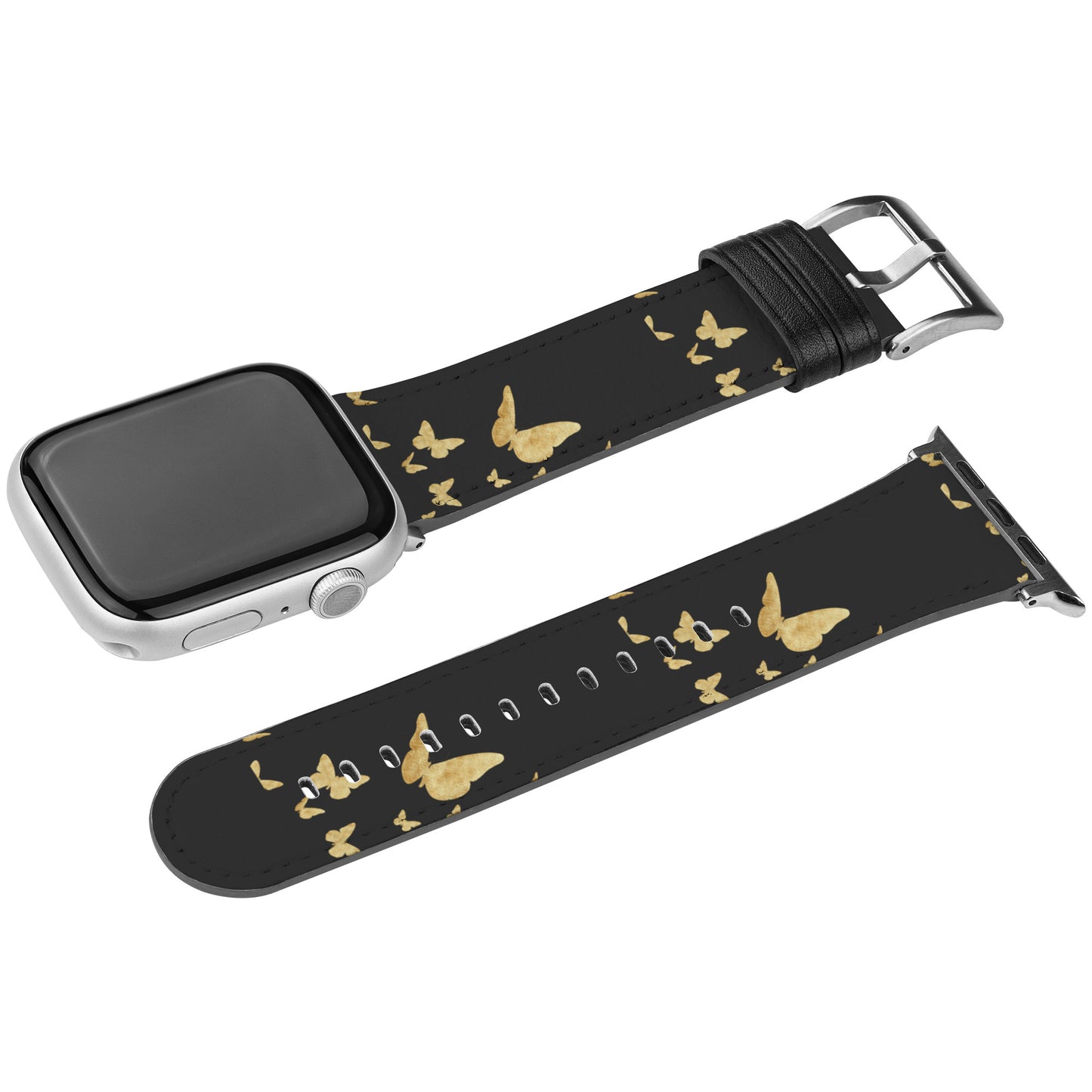 Black Apple Watch Band With Gold Butterflies