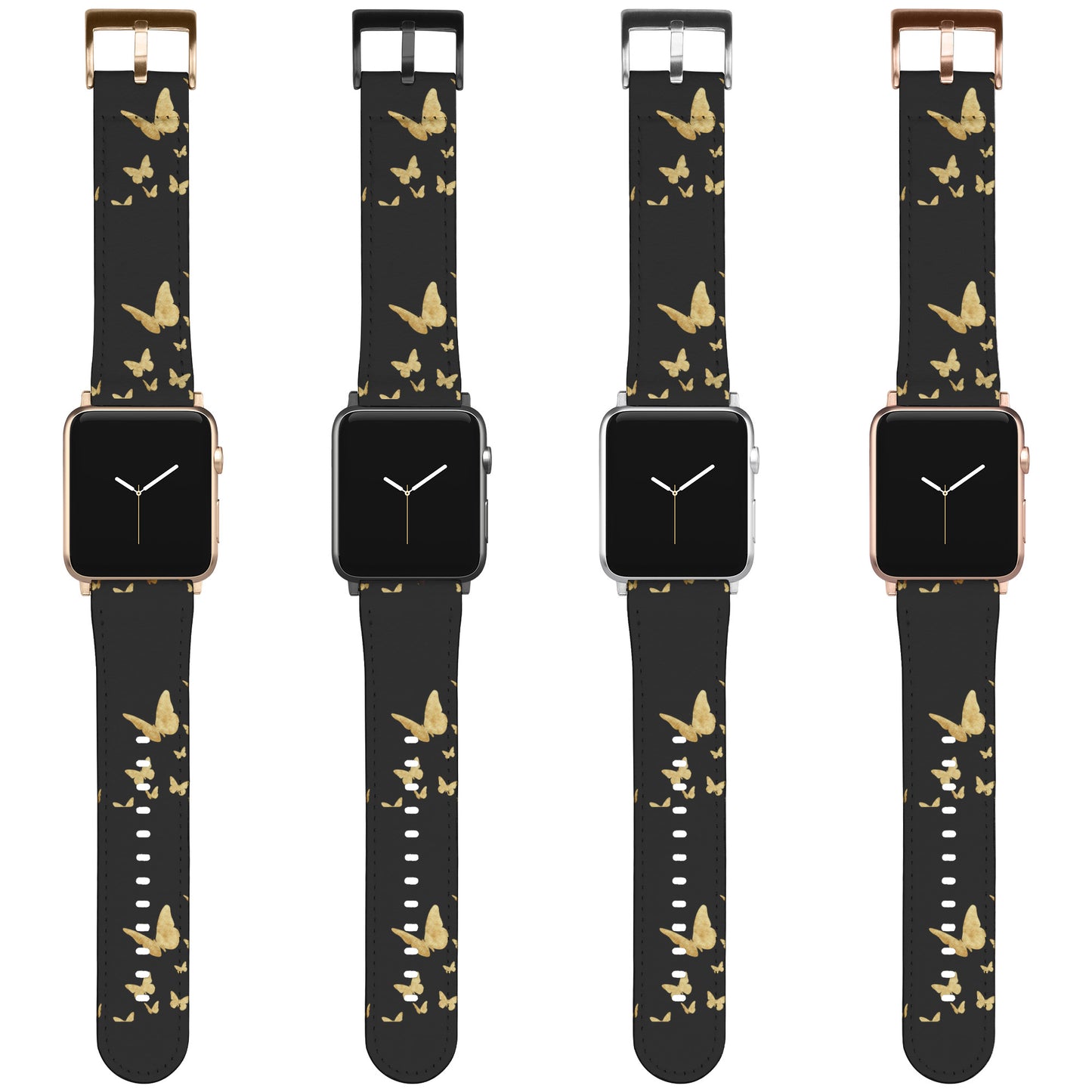 Black Apple Watch Band With Gold Butterflies