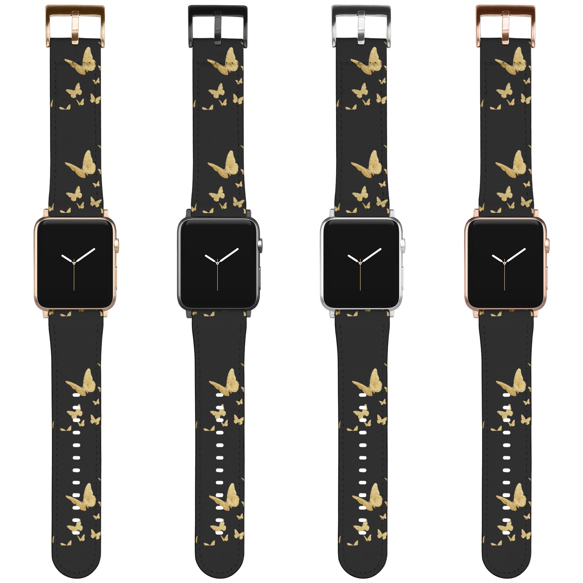 Black Apple Watch Band With Gold Butterflies