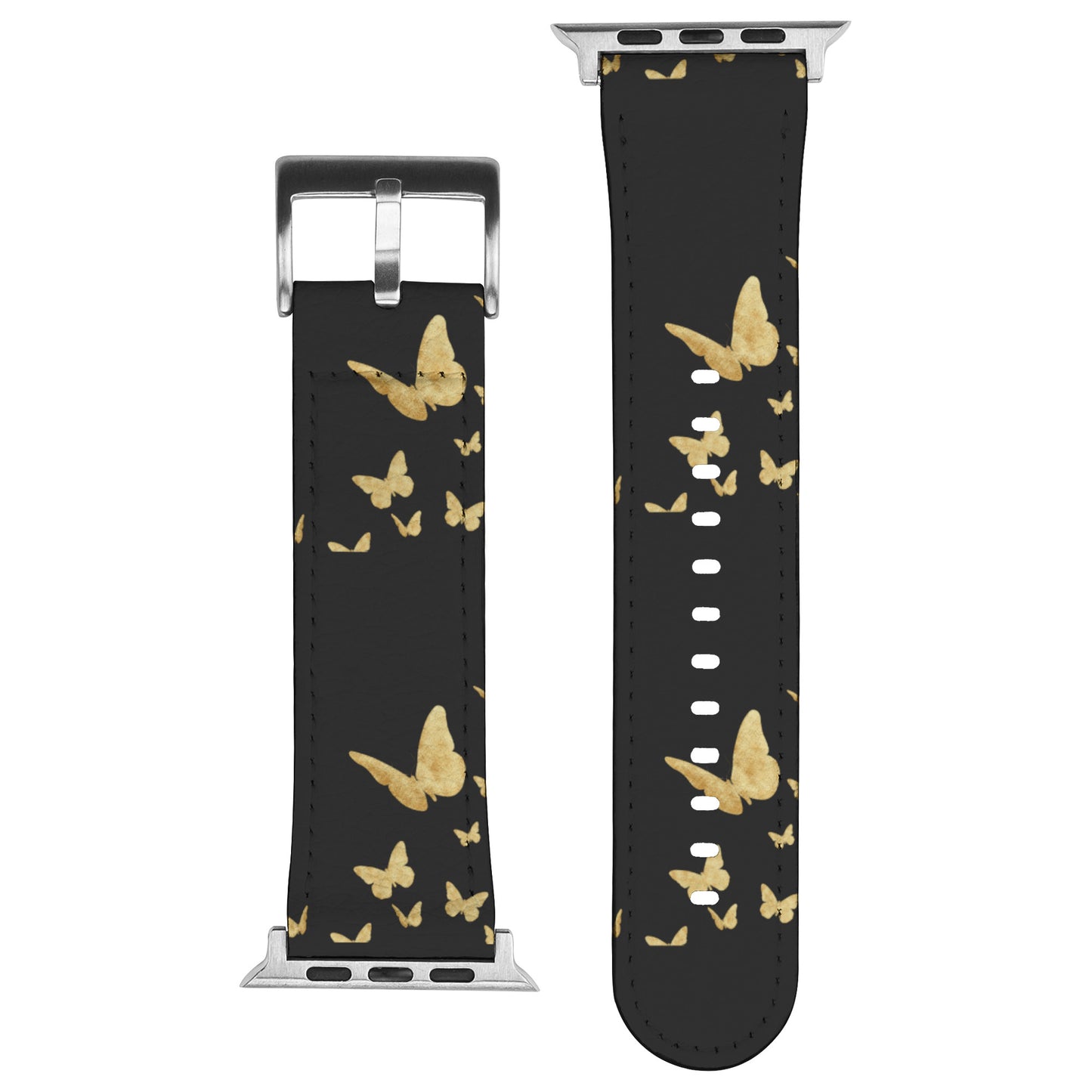 Black Apple Watch Band With Gold Butterflies