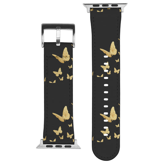 Black Apple Watch Band With Gold Butterflies