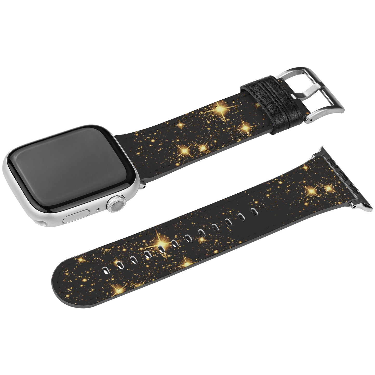 Black Apple Watch Band With Gold Stars