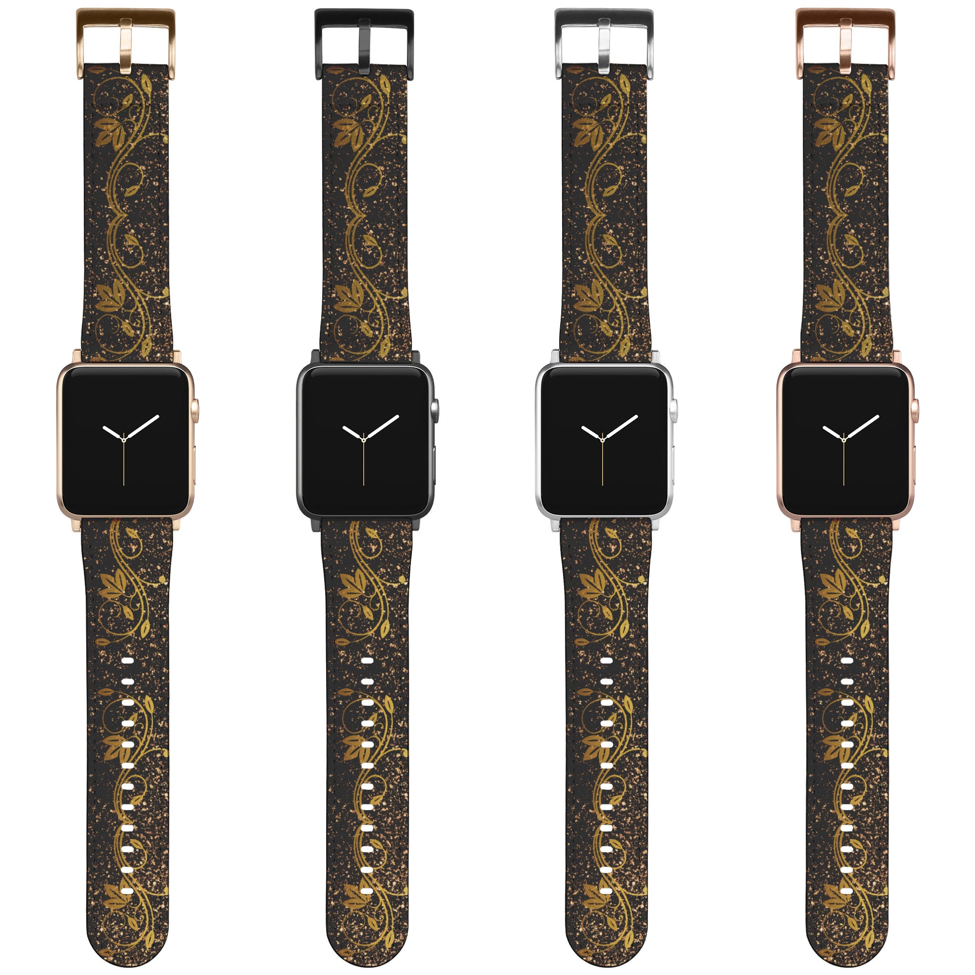 Black Apple Watch Band With Small Gold Swirls By Rachy Sparkle