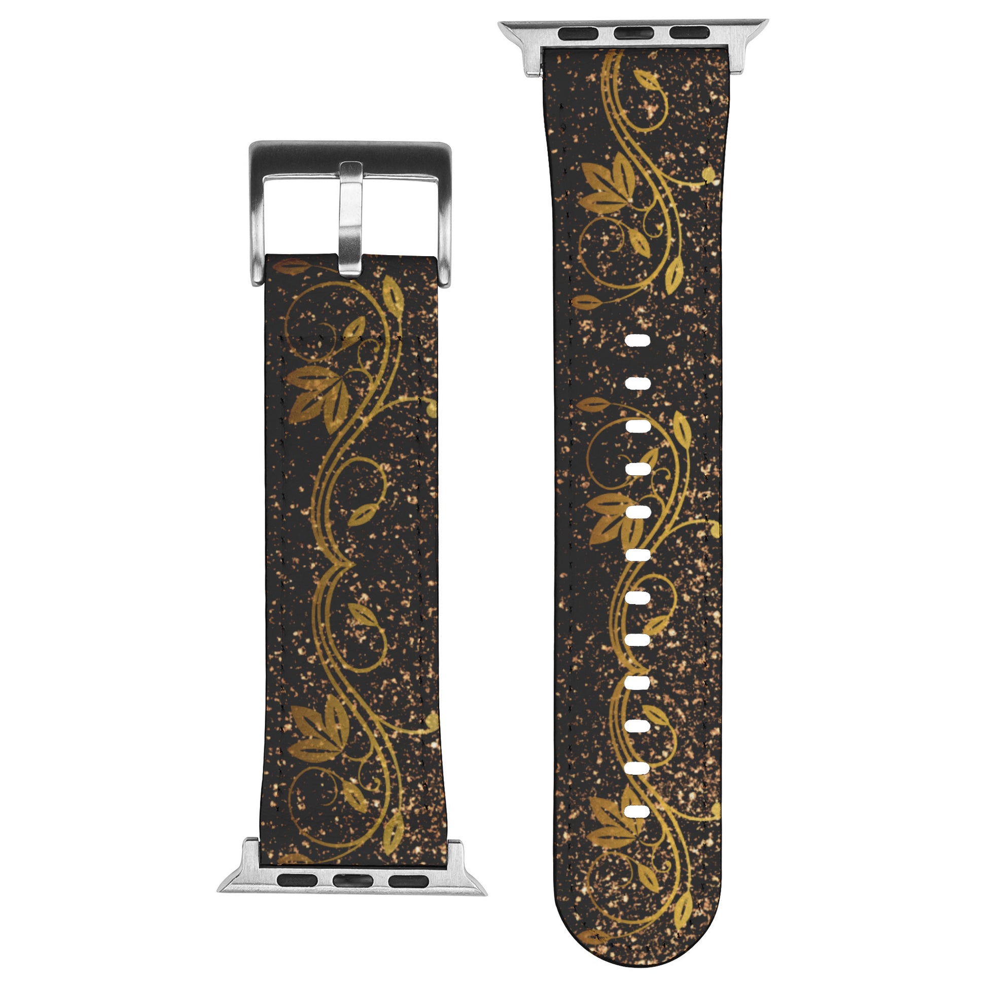 Black Apple Watch Band With Small Gold Swirls By Rachy Sparkle