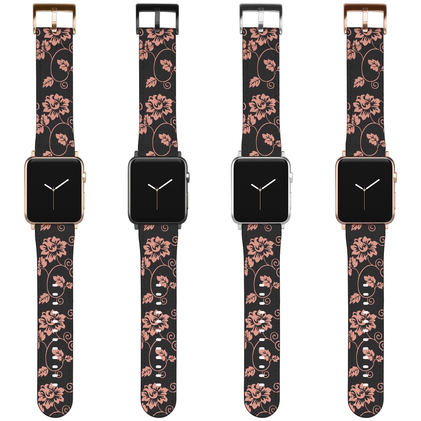 Black Apple Watch Band With peach Flowers
