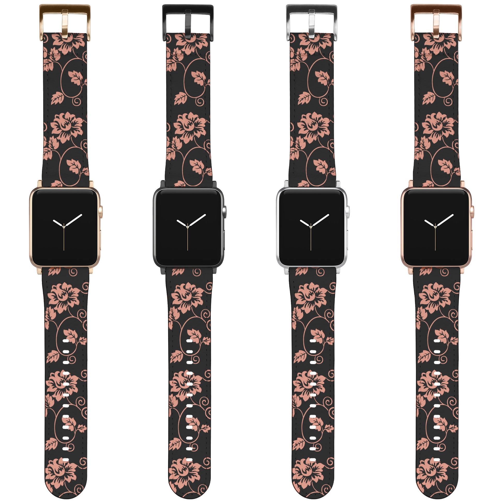 Black Apple Watch Band With peach Flowers