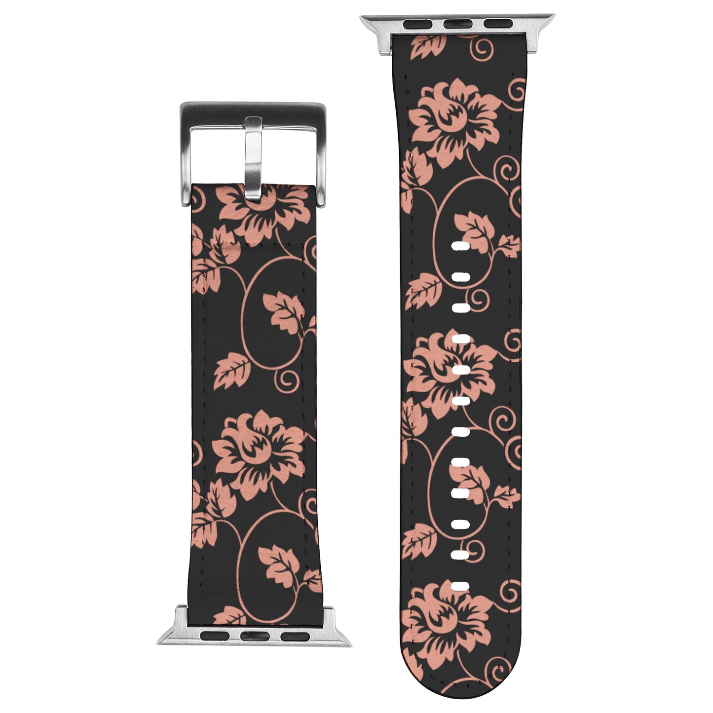 Black Apple Watch Band With peach Flowers