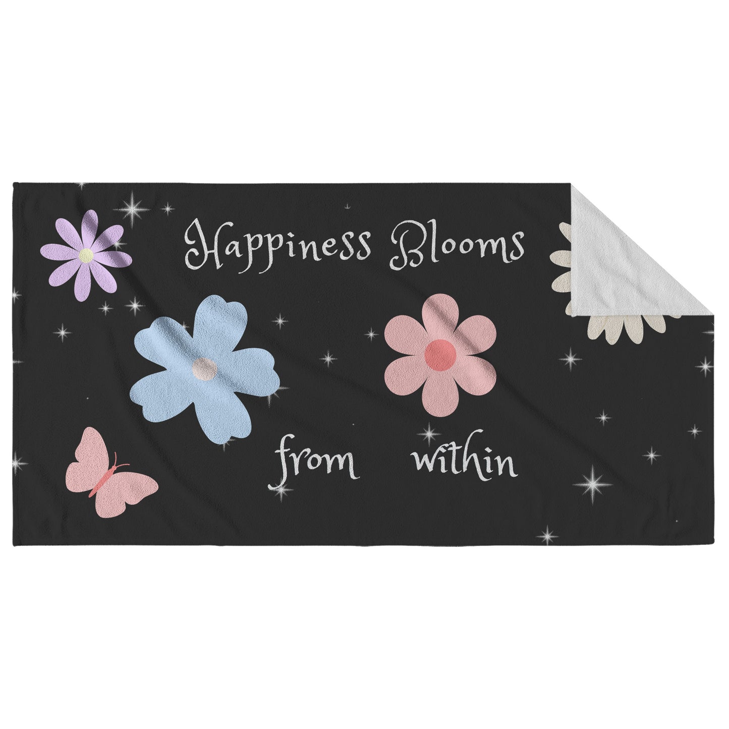 Black Beach Towel With a Butterfly, Sunflower & Flowers