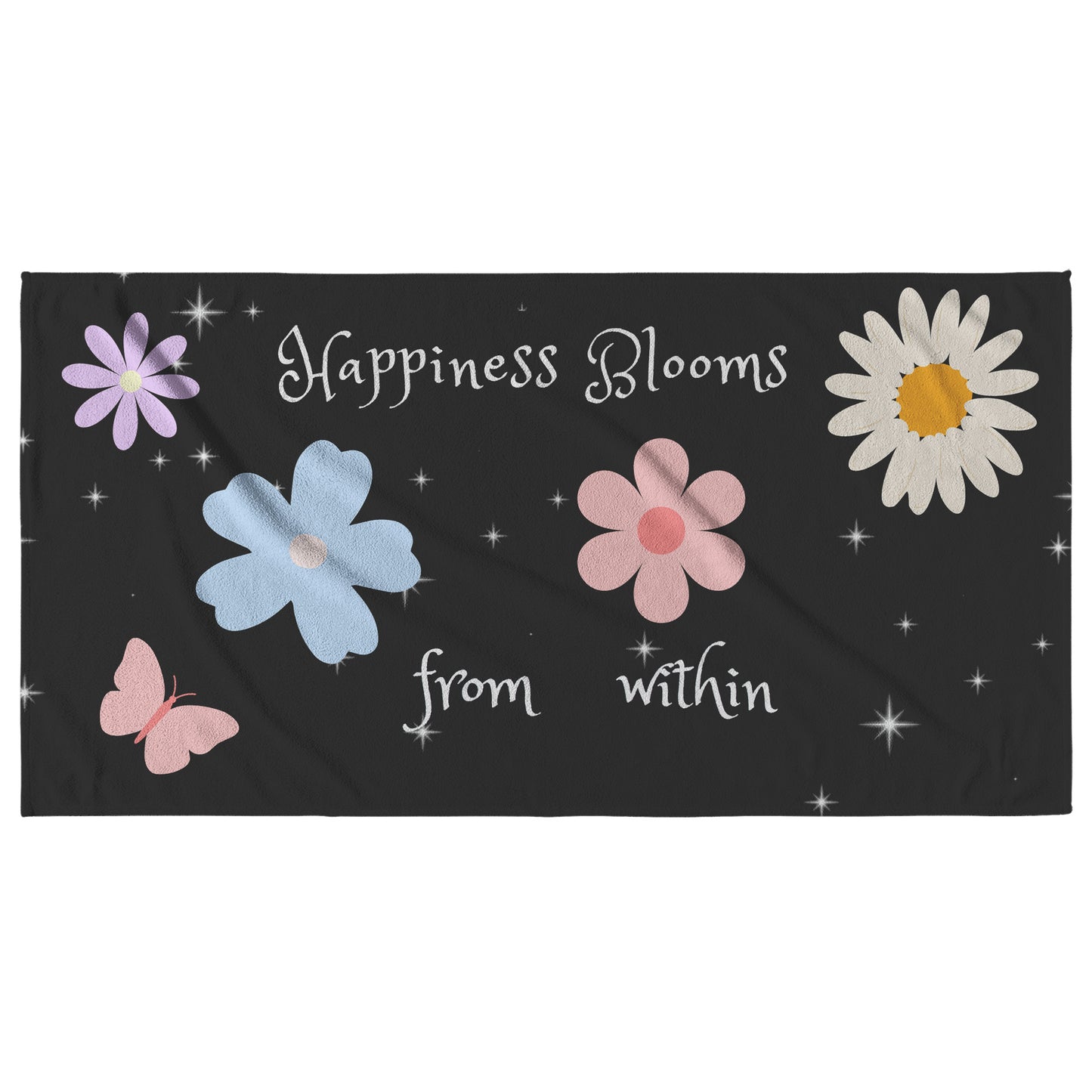 Black Beach Towel With a Butterfly, Sunflower & Flowers