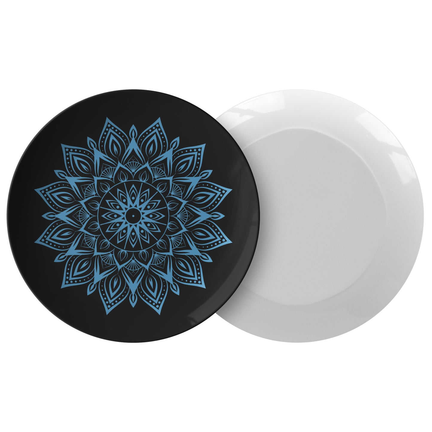 Black Dinner Plate With Blue Mandala