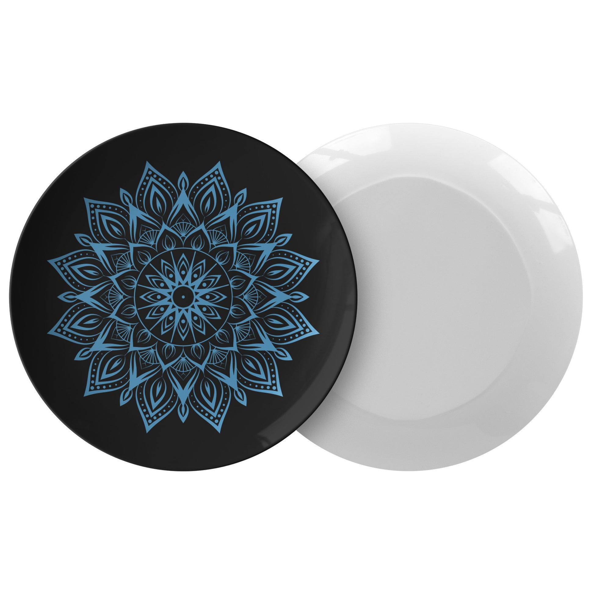 Black Dinner Plate With Blue Mandala