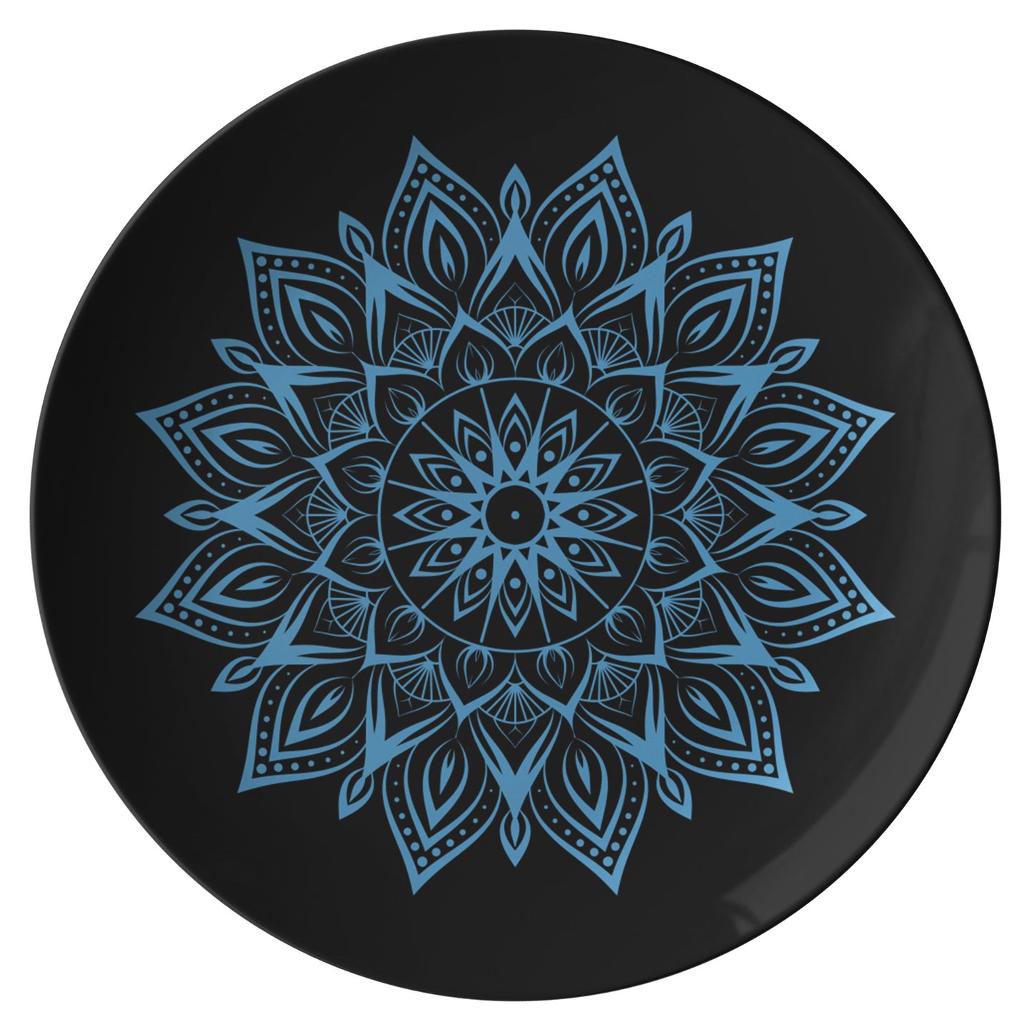 Black Dinner Plate With Blue Mandala